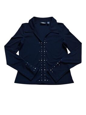 VTG HARLEY DAVIDSON Black Front Close Long Sleeve Shirt Studded V-Neck Biker M